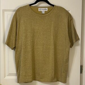 Vintage Women’s Plus Size Gold Metallic Crew Neck, Short Sleeve Sweater